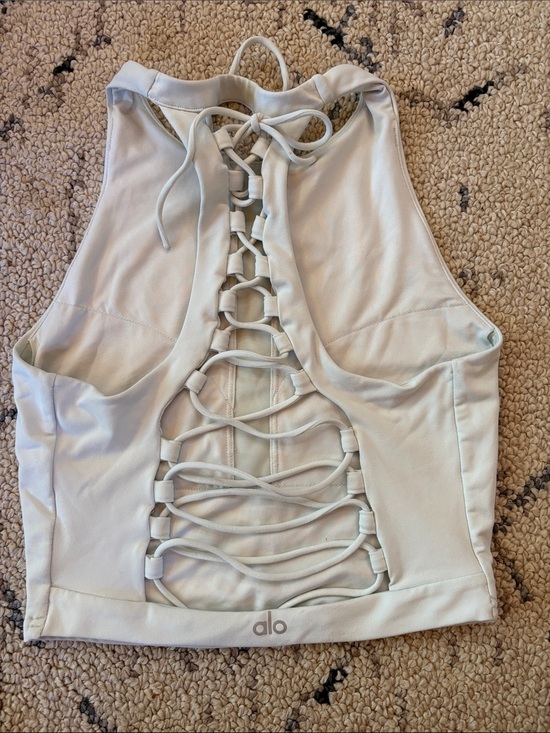ALO Yoga Tops - ALO Yoga/ White /mint Lace-Up Back Crop Tank med